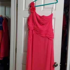 David's Bridal one shoulder fushia dress